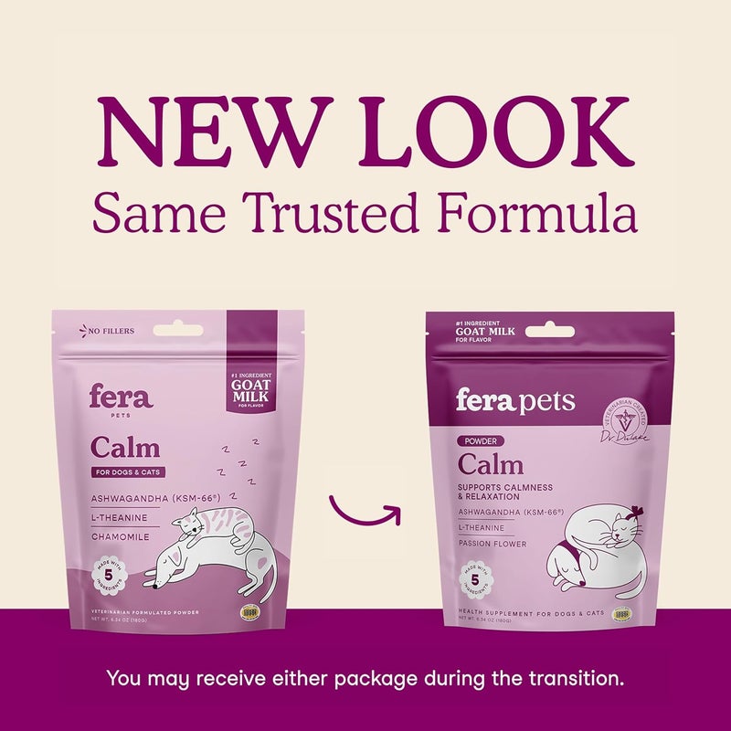Fera Pets Goat Milk - Calming Supplement for Dogs & Cats - Ashwagandha, L-Theanine, & Passion Flower - Supports Anxiety Relief & Relaxation - for Picky Eaters - 60 TSP - Image 2